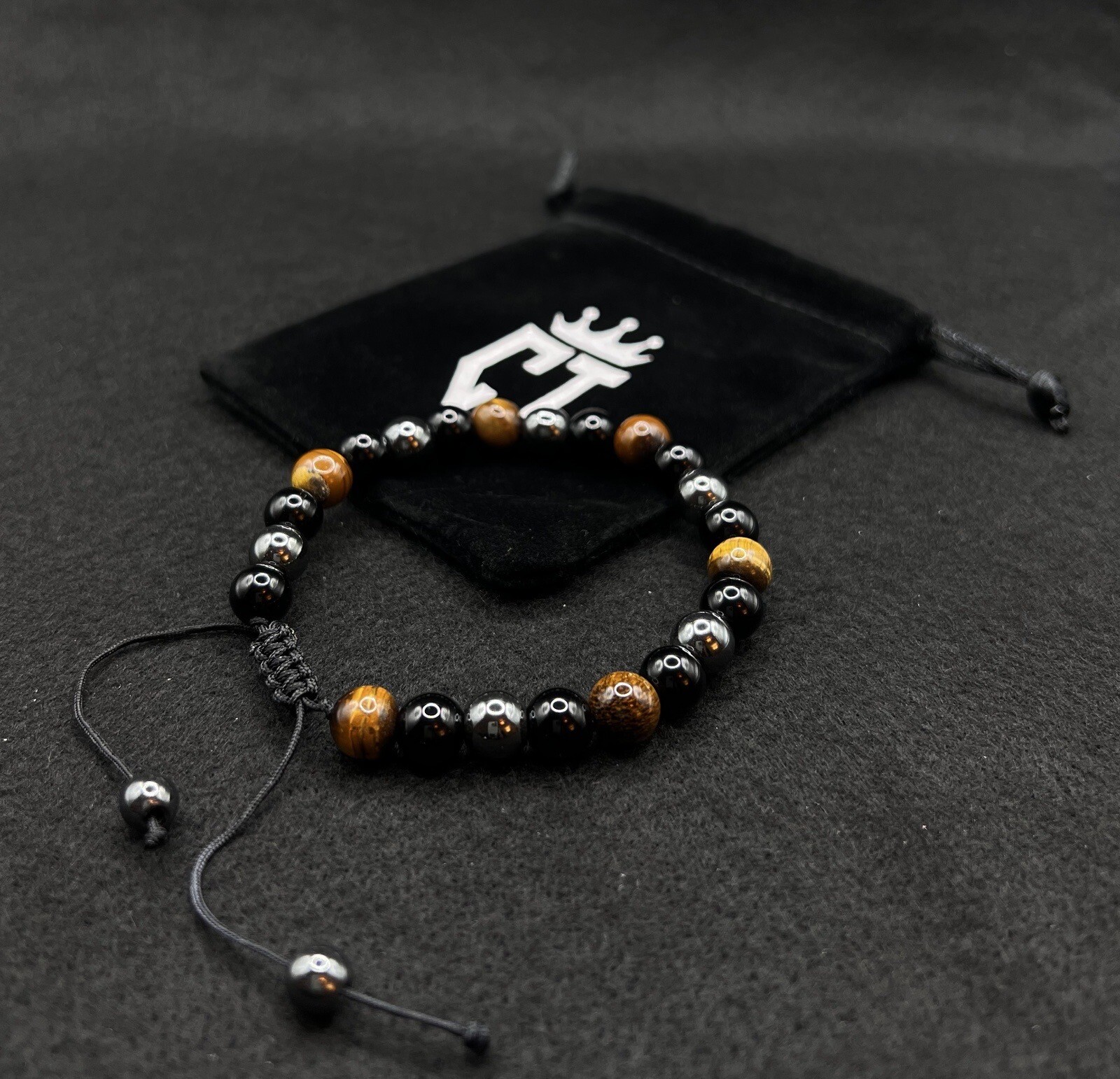 Adjustable, Obsidian, Hematite, And Tiger’s Eye Beaded Bracelet