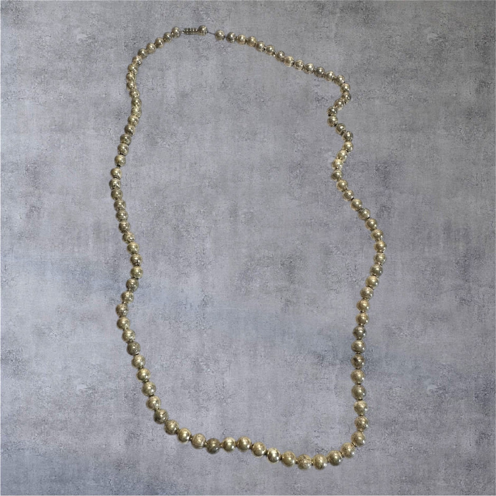 30in Silver Tone Metal Beaded Necklace Antique Textured Statement