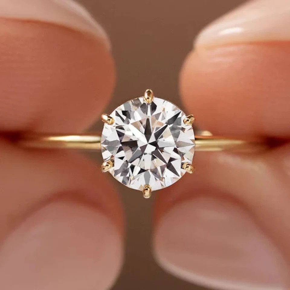 Women’s 6 Prongs Ring 2Ct Round Cut Simulated Diamond In 14K Yellow Gold Plated