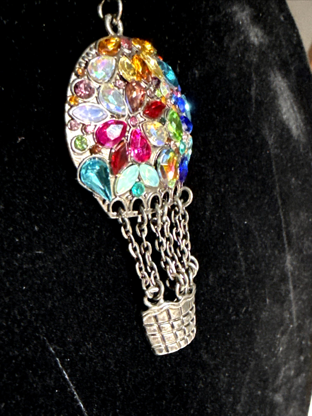 16in Necklace W 2 In Extender. Multi Color Rhinestones W Hot Balloon Pendent New