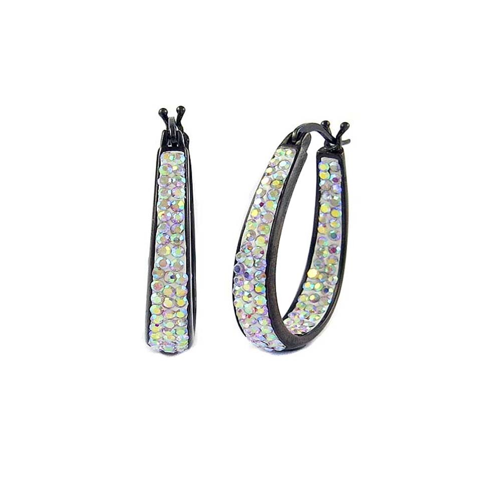 Women’s 18Kt Black Gold Plated Austrian Crystal Inside Outside Hoop