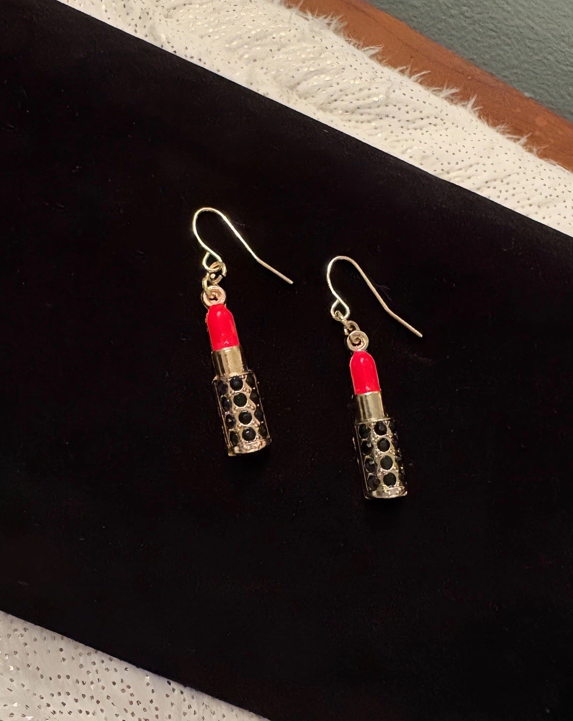 Dangling Red Lipstick Earrings