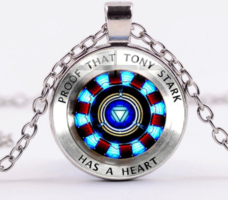 Iron Man PROOF THAT TONY STARK HAS A HEART Glass Dome PENDANT on 20″ Chain