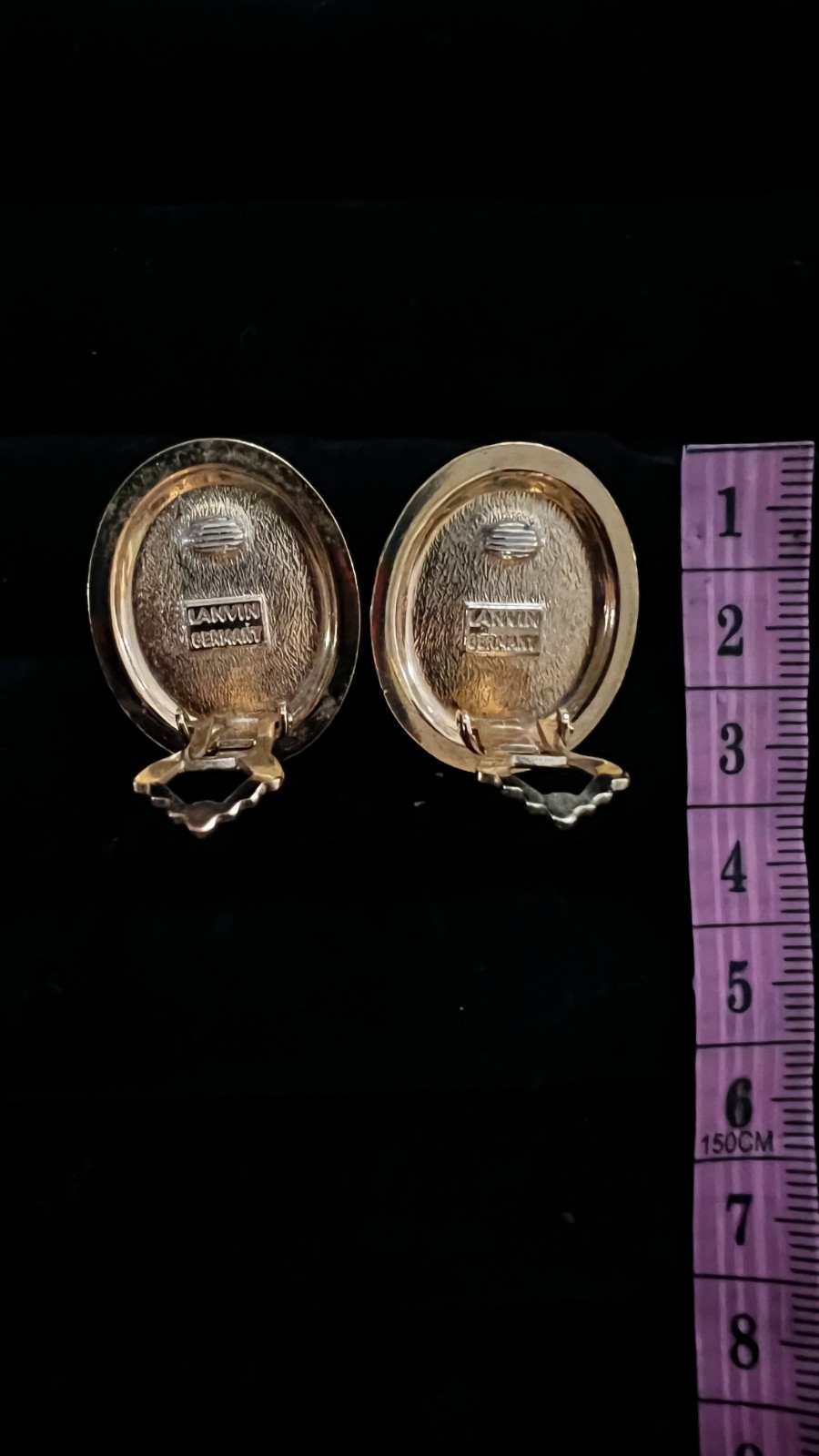 Lanvin Vintage Earrings Black Cabochon Gold Tone Clip-On Statement Designer