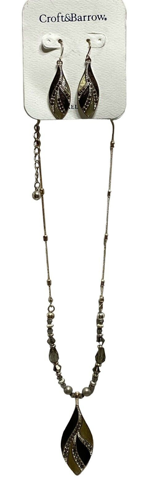 18″ Brown Gold Silver Enameled Pendant Necklace & Earring Set Croft & Barrow