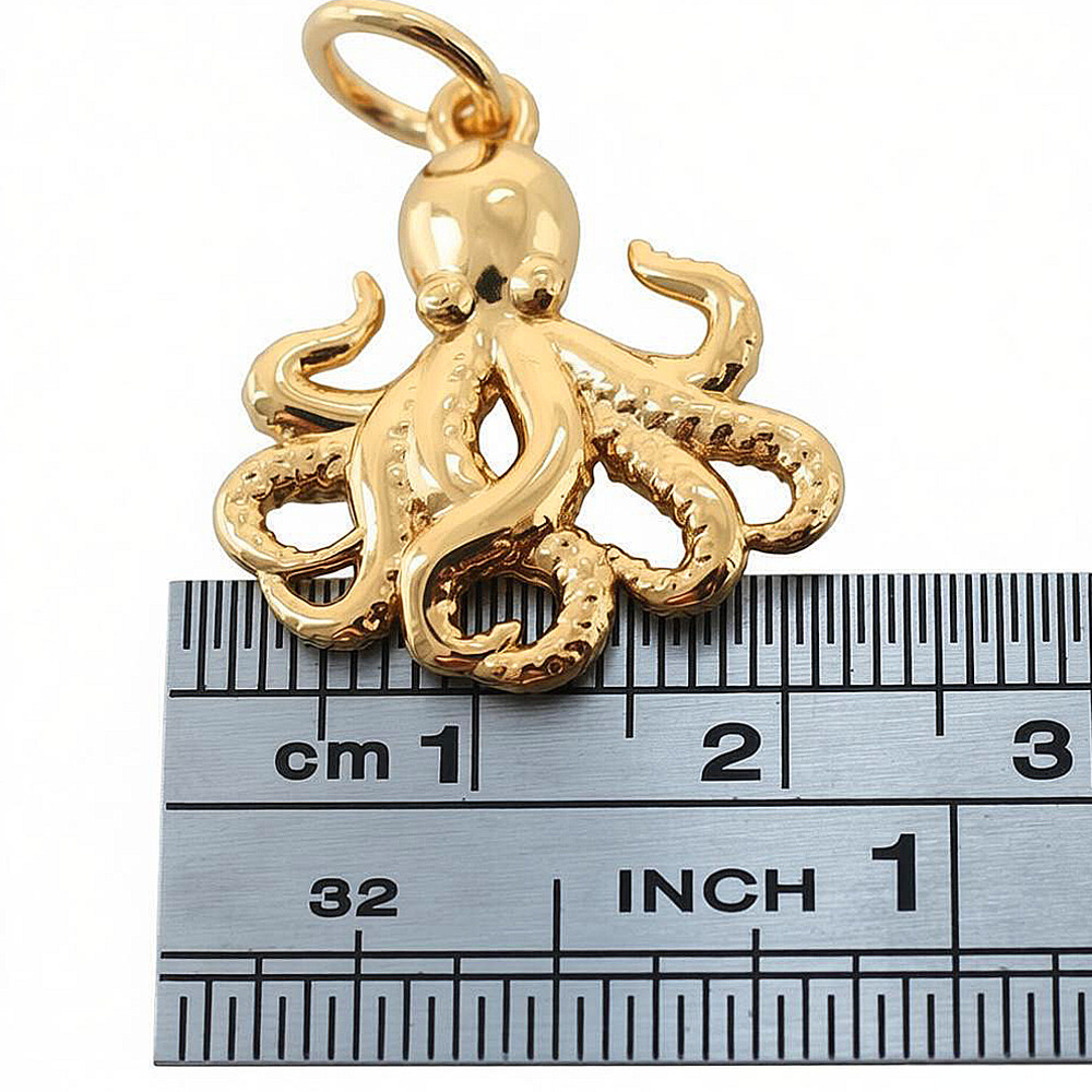 3D Gold Octopus Pendant Charm Sea Life Ocean Creature For Necklace Minimalist