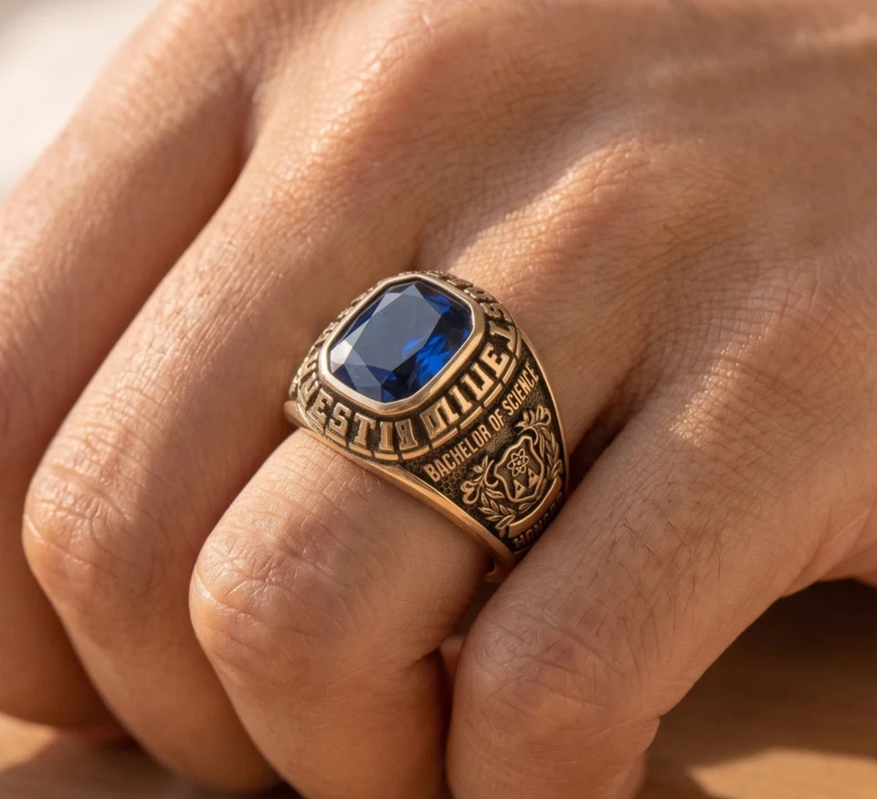 Custom Medical School Class Ring 925 Sterling Silver Blue Stone Graduation Gift