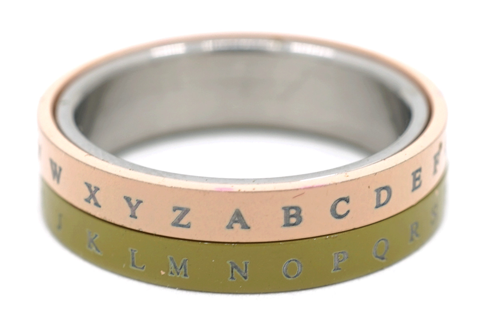 TB Alphabet Letter Print Peach Olive Color Stain Steel Men Fashion Jewelry Rings