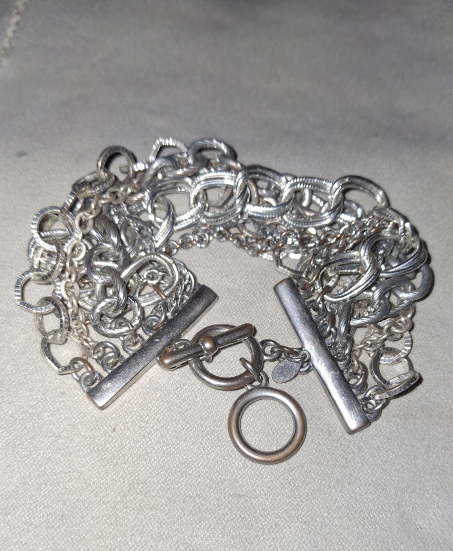 Silvertone Premier Designs Chain Toggle Bracelet 6-Strand Adjustable