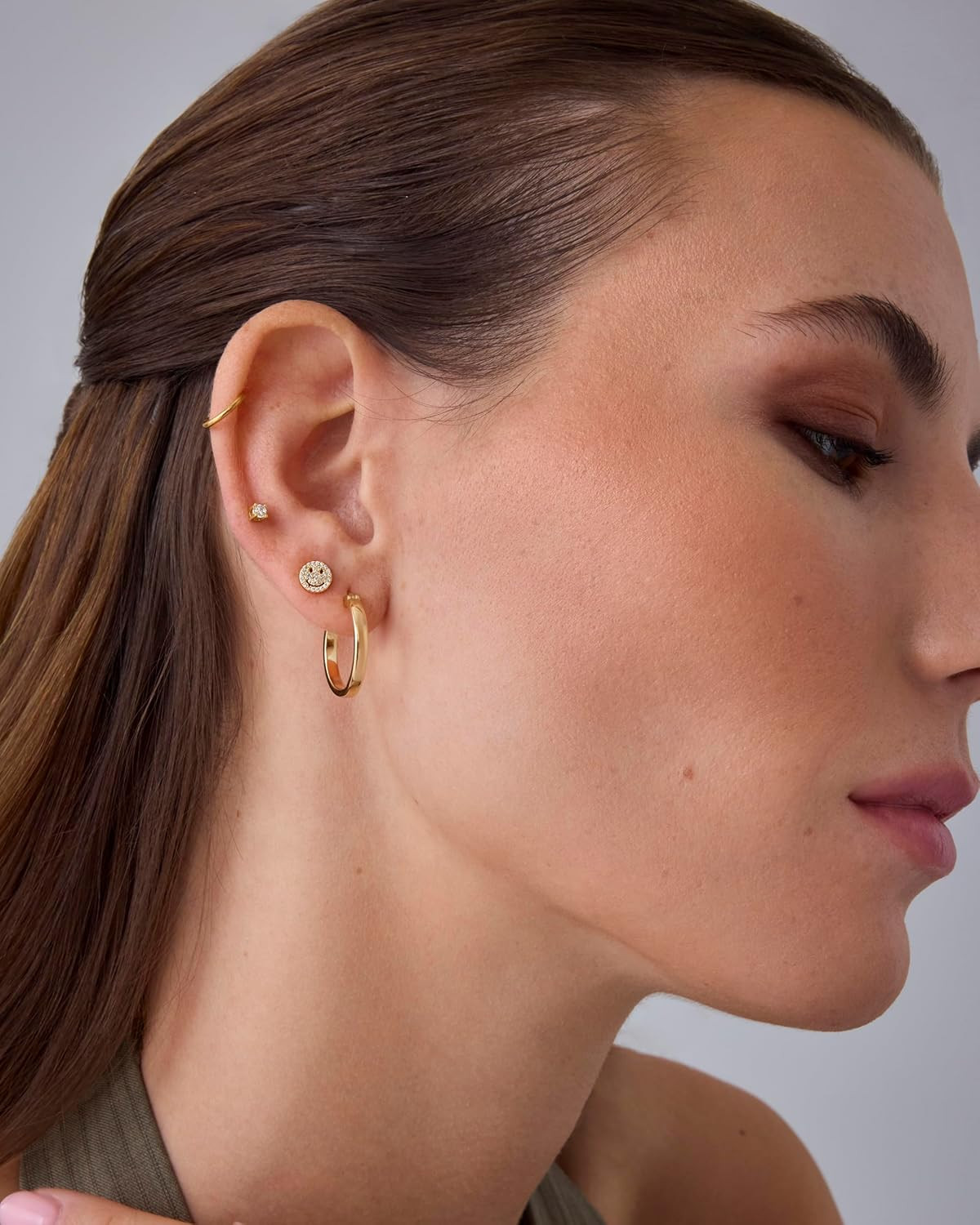 14K Gold Plated Titanium Clicker Hoop Earrings for Women Men | Hinged Huggie Ear