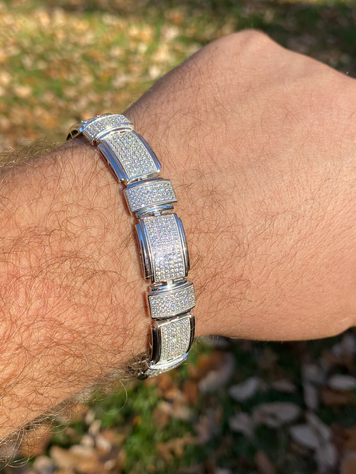 Mens Real Solid 925 Sterling Silver CZ HipHop Custom Flooded Out Bracelet 12mm