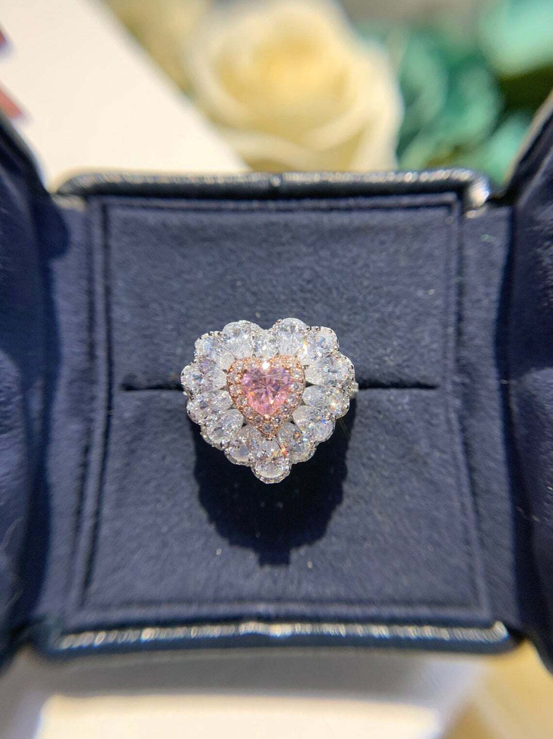 3Ct Heart Simulated Sapphire Women’s Ring 14k White Gold Plated Silver