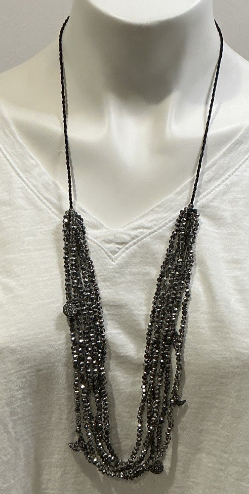 Marlyn Schiff Multi-Strand Crystal Beaded Hamsa Charm Adjustable Necklace