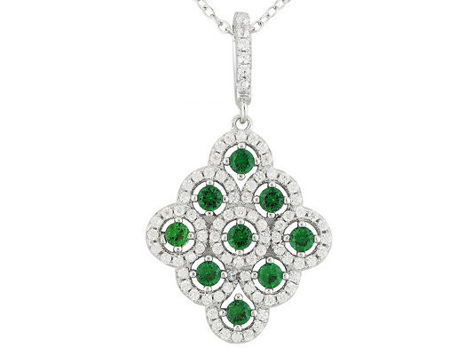 1.62 CT EMERALD COLOR BELLA LUCE PENDANT W CHAIN SET IN STIRLING SILVER