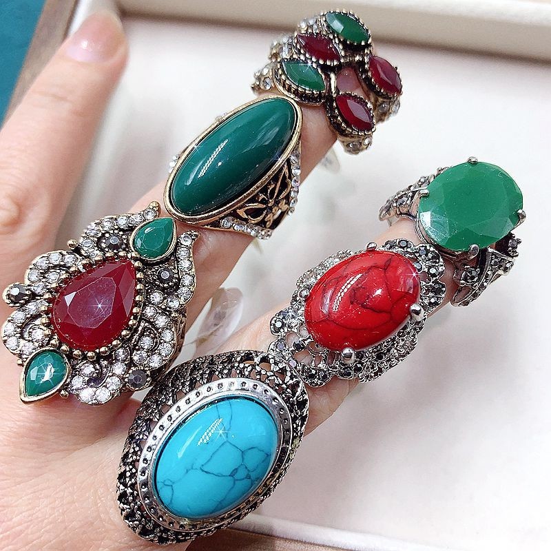 50PCS Bohemian Ring For Women Random Mixed Turquoise Jewelry Bulk Lot
