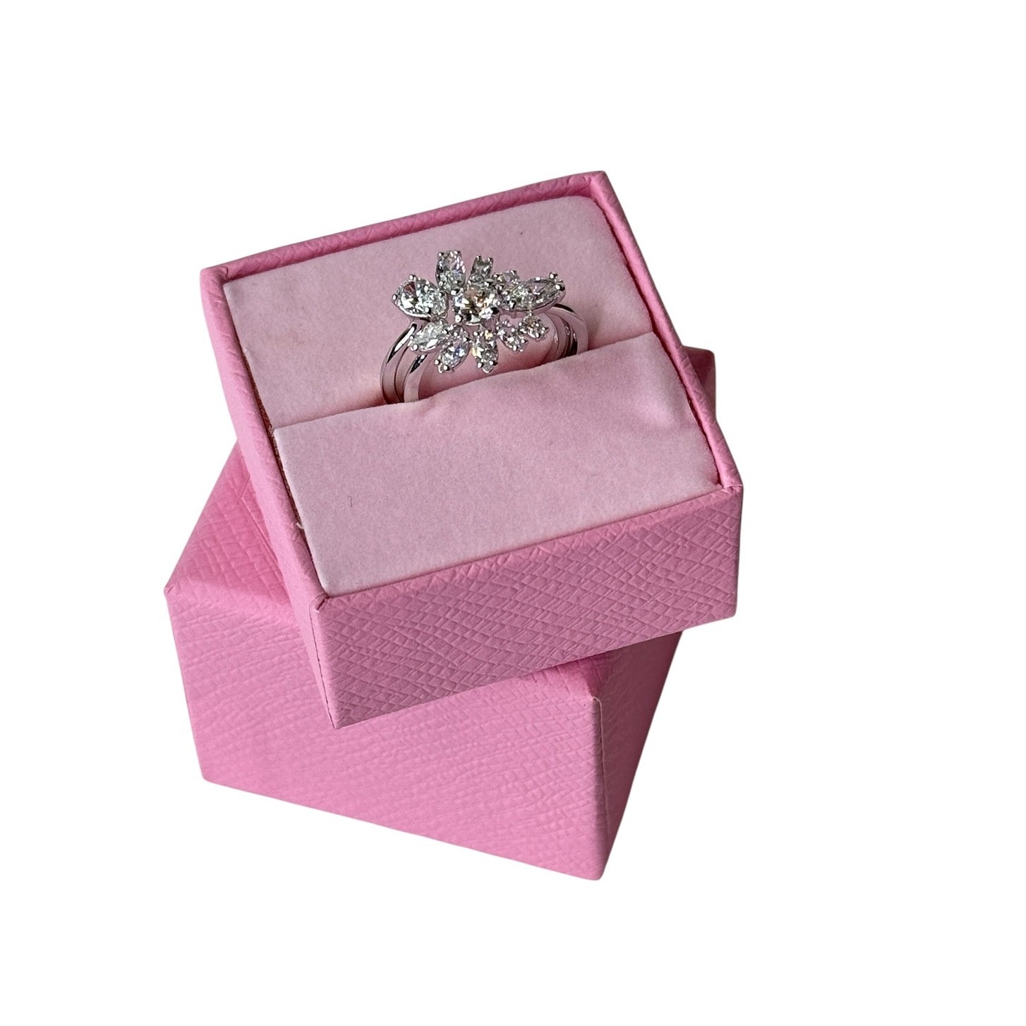 Swarovski Gema Flower Ring Rhodium Plated with Clear Stones Cocktail 58 – USA 8