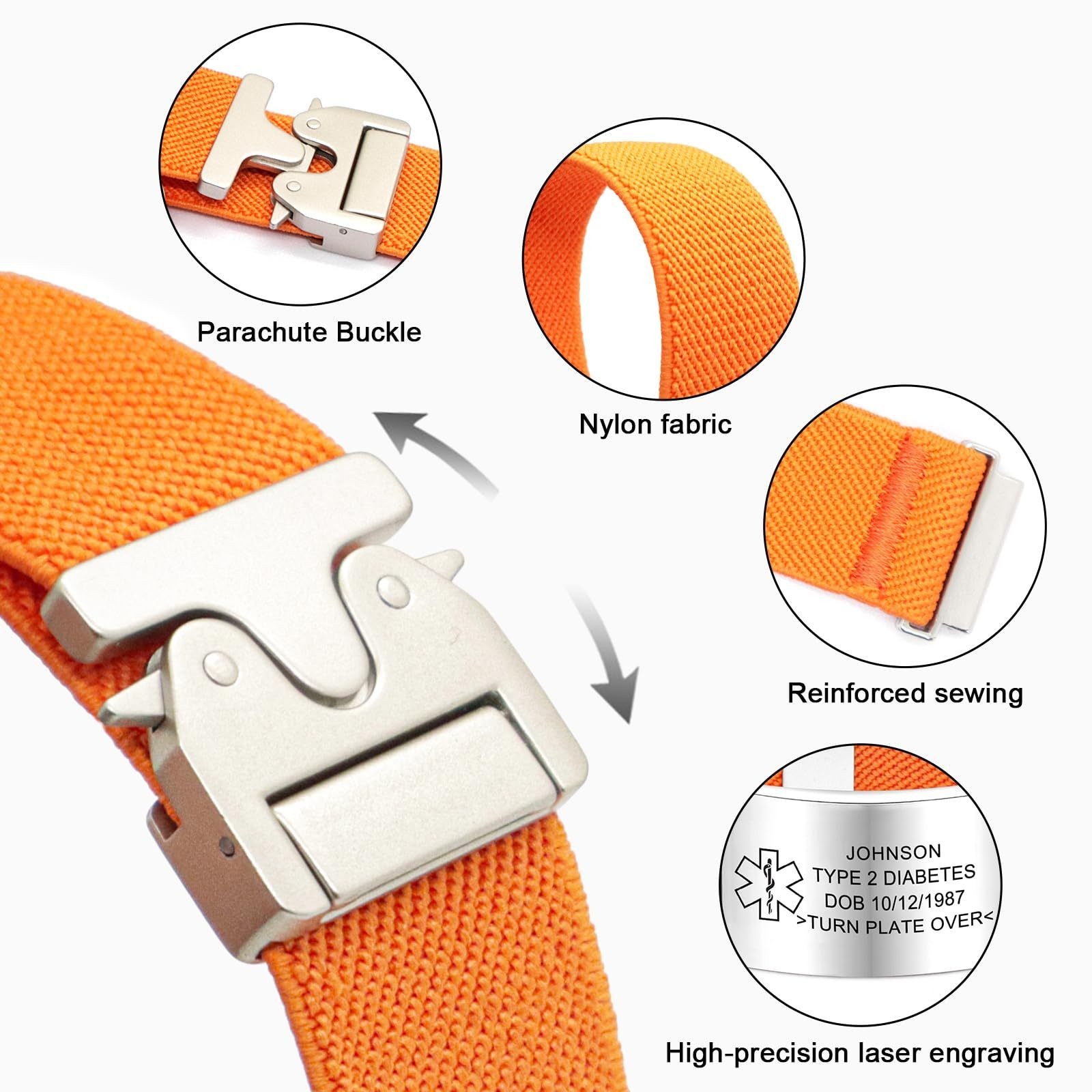 Free Engraving Medical ID Bracelet Parachute Buckle Knitted Emergency Wristband