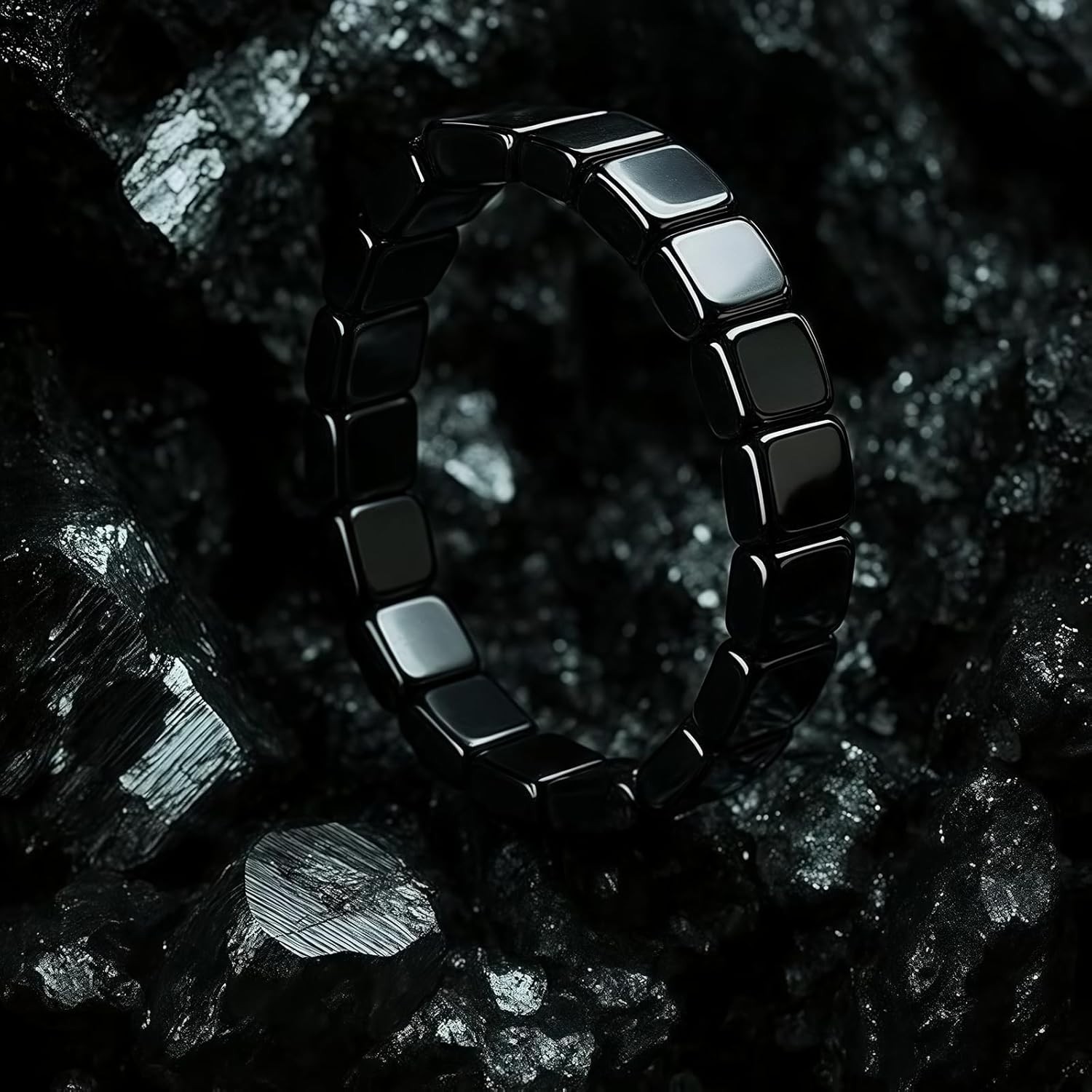 Hematite Bracelet for Men Natural Stone Beads Elastic Therapy Confidence Gift
