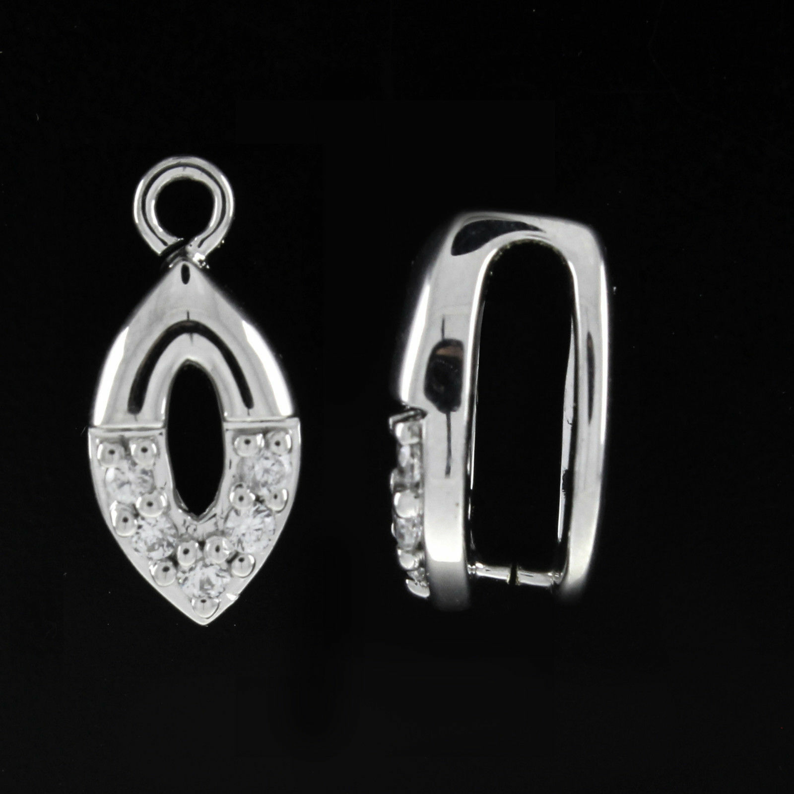 0.16Ct 14K White Gold Plated GP Pinch Bail 15x7mm Pendant w/ Finding