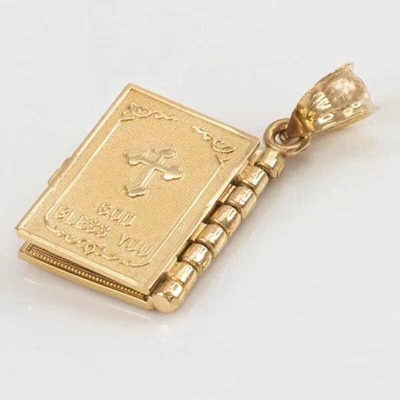3D Gold Holy Bible Pendant Necklace Lord’s Prayer Christian Jewelry Chain 24″