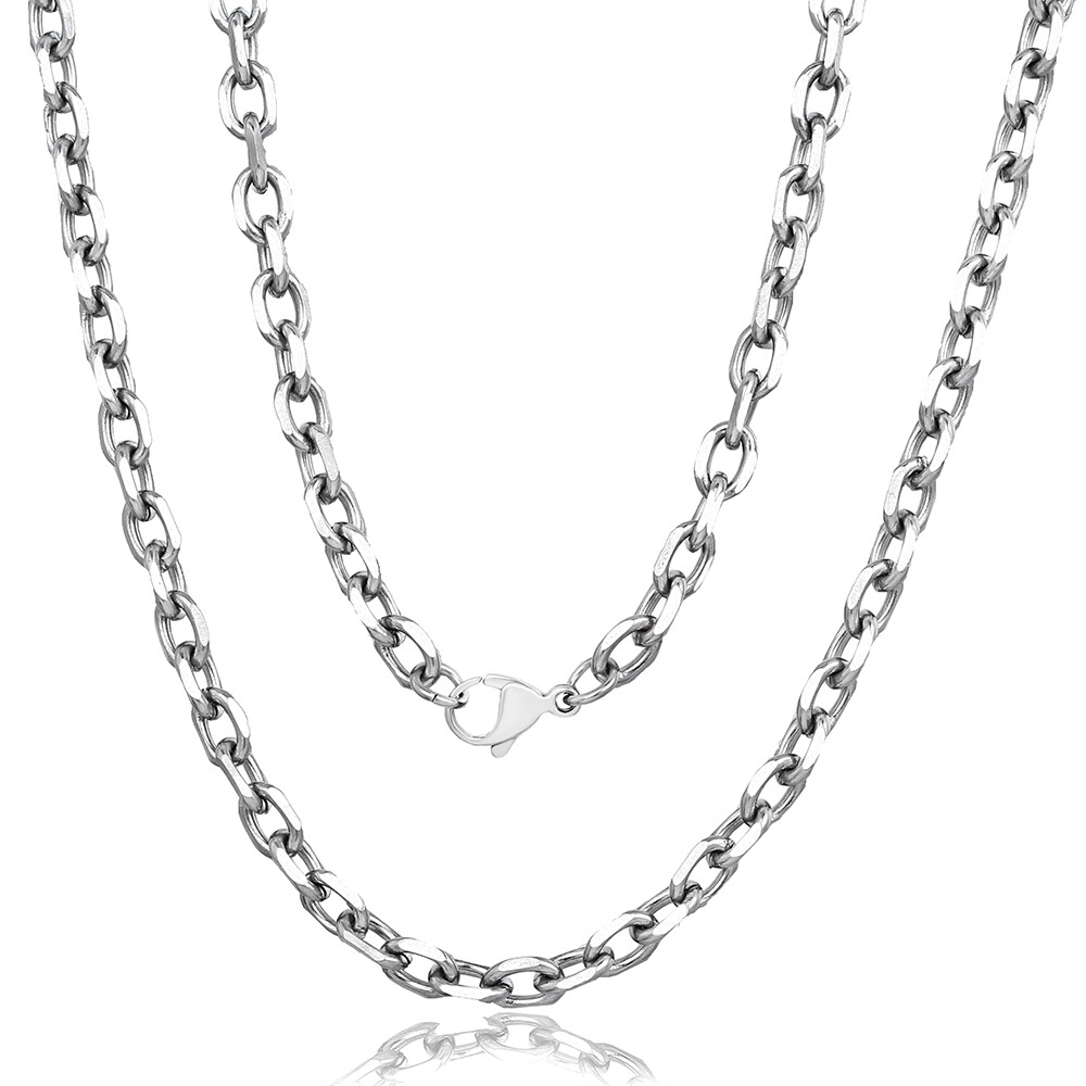 6mm Mens Chain Silver Tone Stainless Steel Necklace Cable Link Jewelry 18″-26″