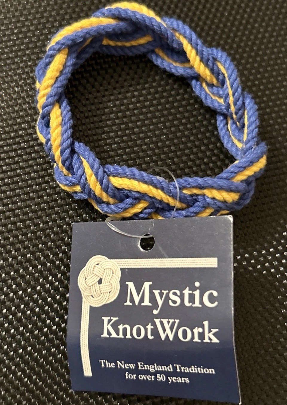 Mystic Knit Work Sailor Rope Bracelet, Nautical Stripe Blue & Yellow Size Medium