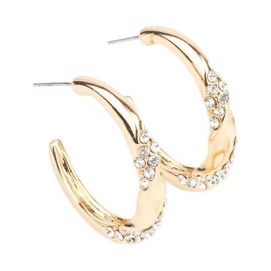 Paparazzi Gold Tone Clear Simulated Rhinestone Hoop Earrings Post Back