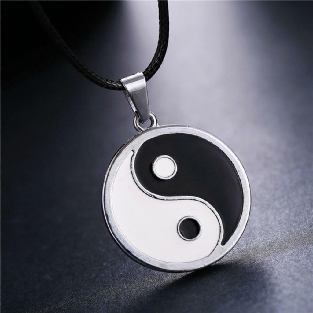 YIN YANG NECKLACE Enamel Silver Tone Pendant Charm Jewelry Tai Chi Martial Arts