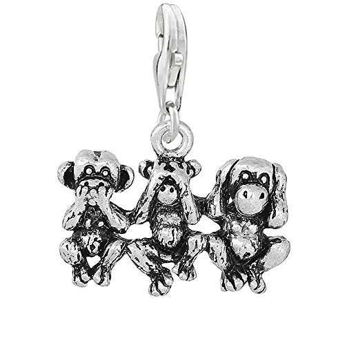 Speak No Evil See No Evil Hear No Evil Monkeys Clip on Pendant Charm for Bracele