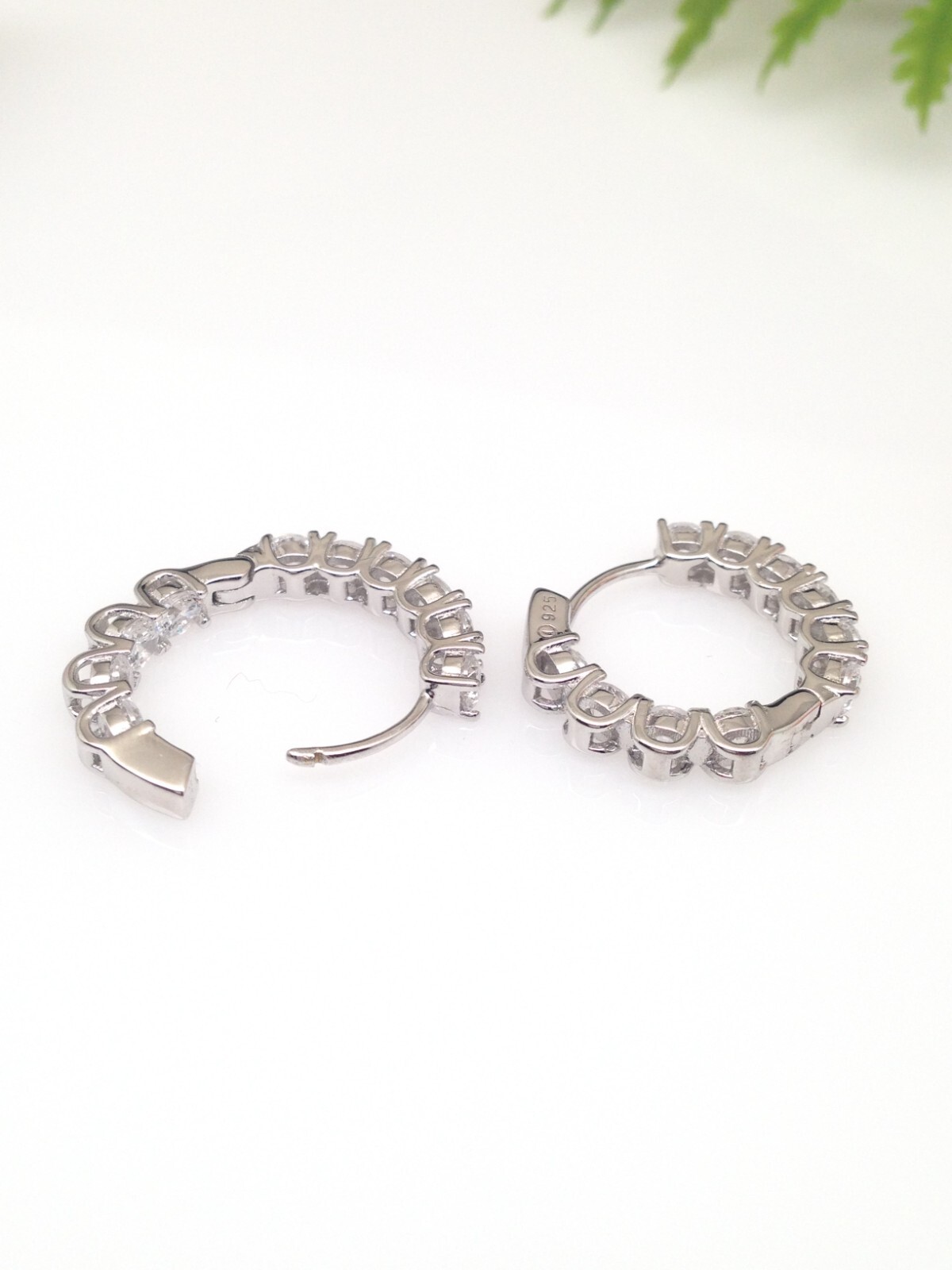 925 Sterling Silver Small CZ Inside Out Hoop Earrings Women 17.5mm/11mm x2.9mm