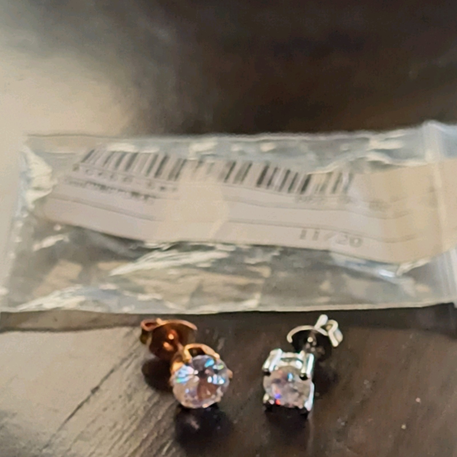 5mm Round Simulated Cubic Zirconia Stud Earrings Silver/Rose Gold Butterfly