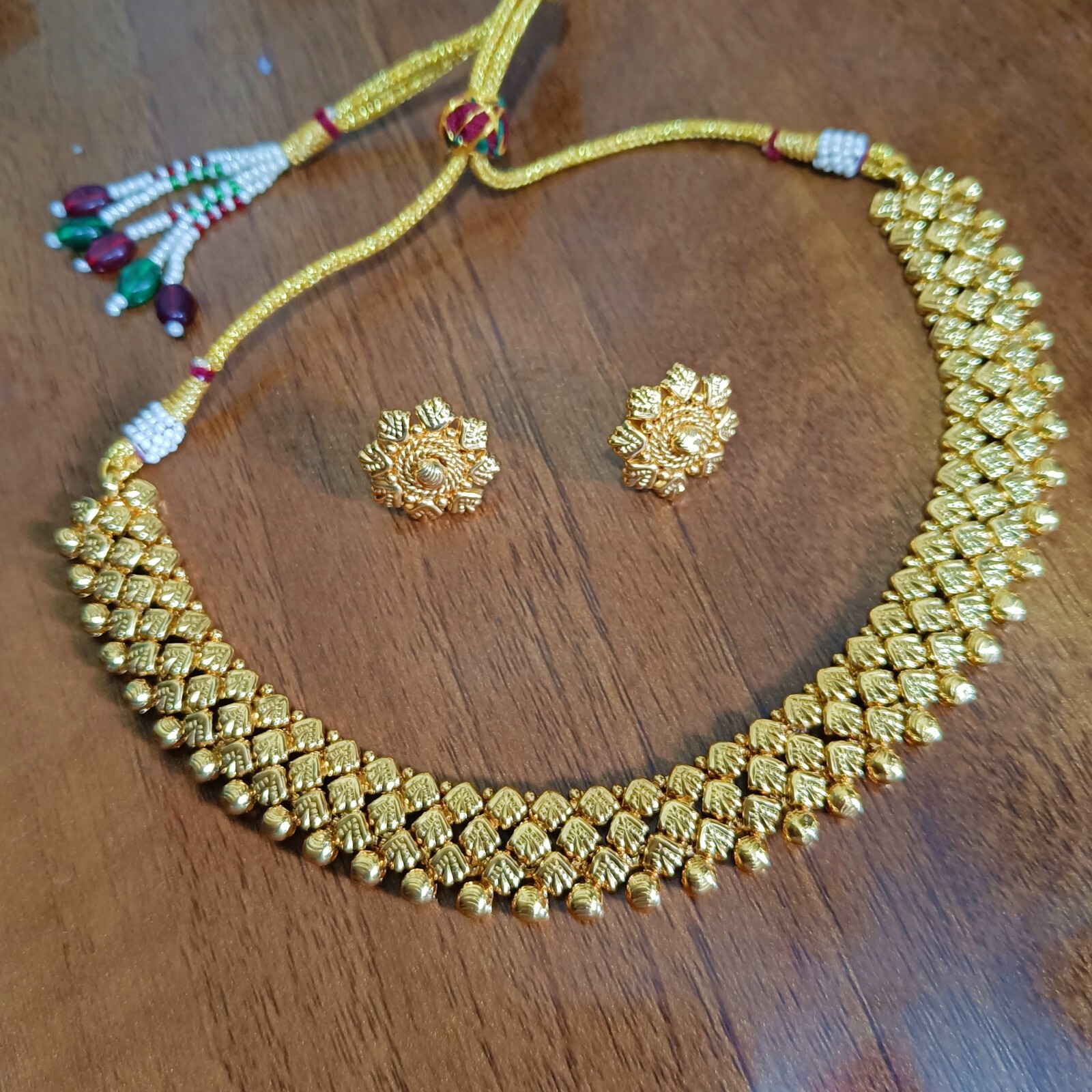 22K Gold Plated Bollywood Indian Wedding Necklace Earrings Beautiful Jewelry Set