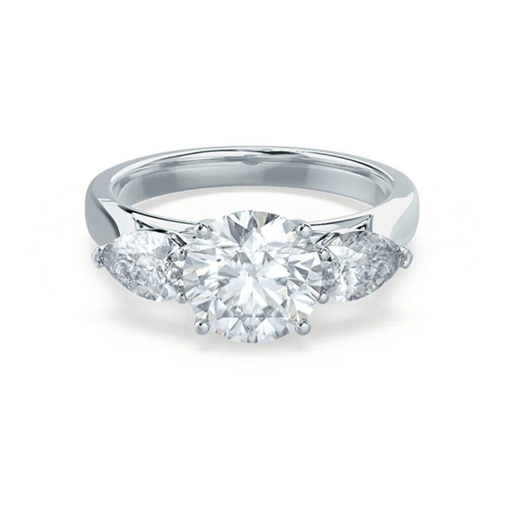 2.20Ct Round Simulated Diamond Three Stone Wedding Ring In 14k White Gold Plated