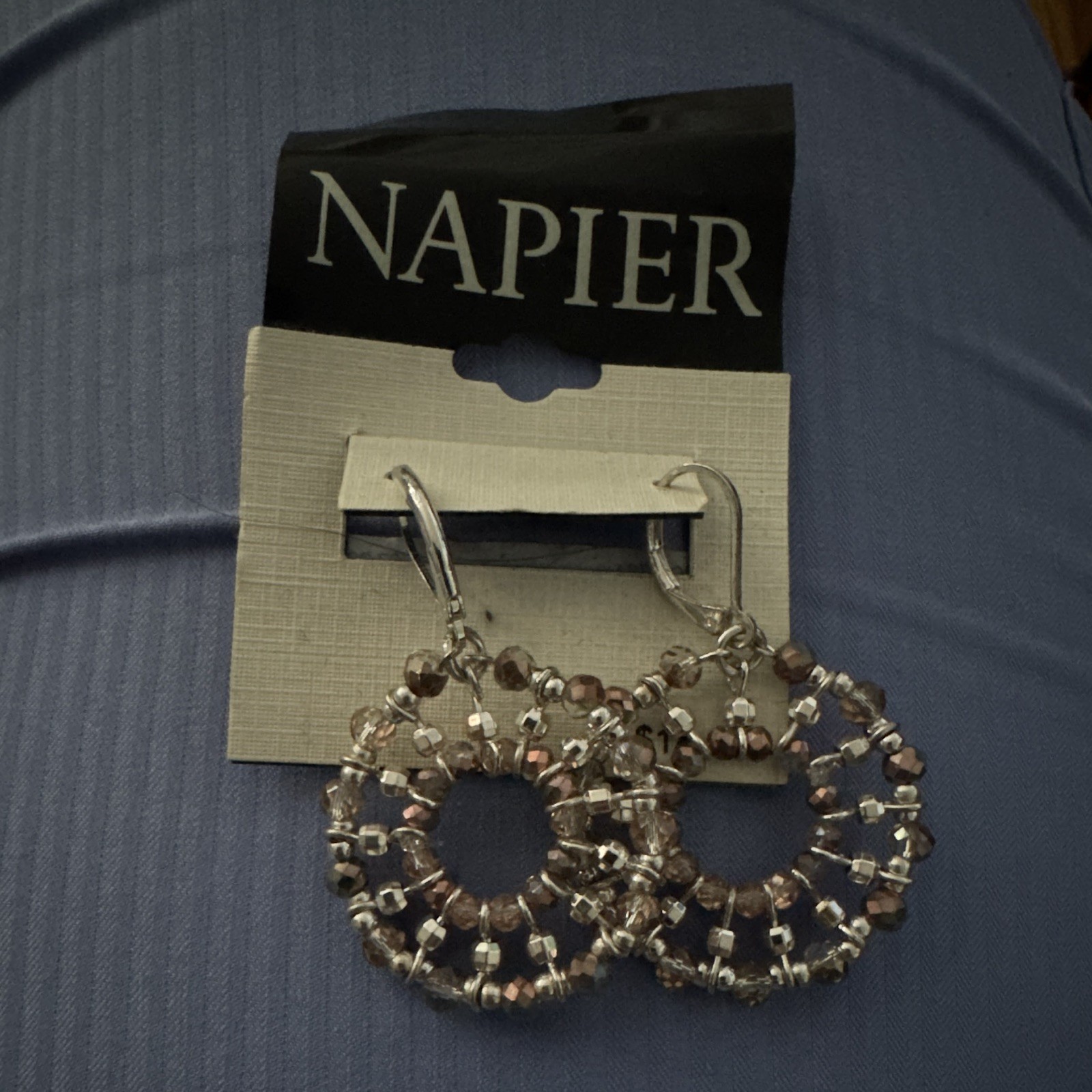 Napier Silver Tone Clear Round Crystal Dangle/Drop Earrings Leverback Closure