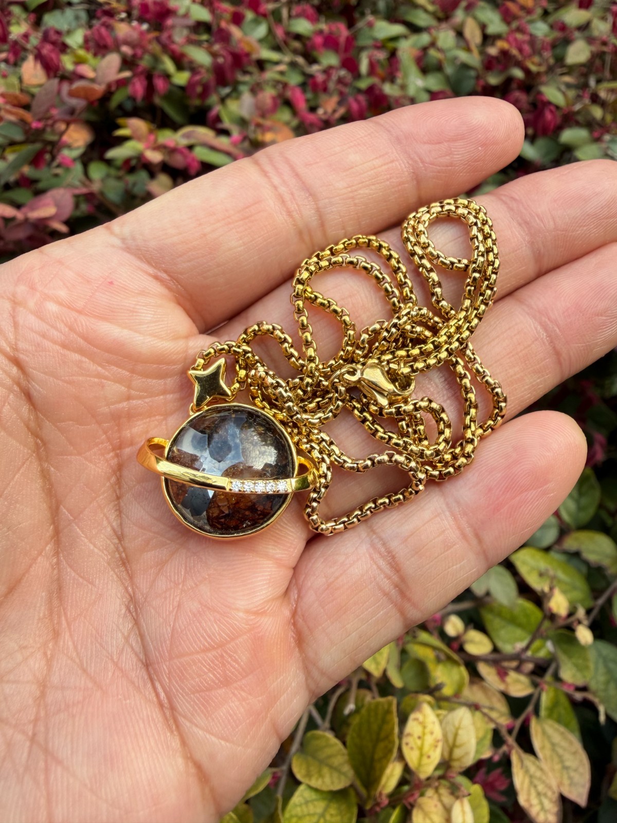 Natural Sericho Pallasite Meteorite Saturn Ring Pendant Space Gift Jewelry