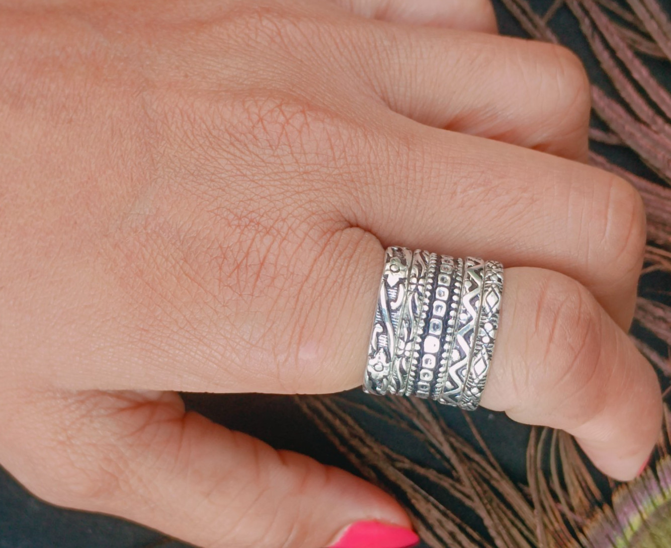 Stacking rings Silver band rings Stackable 925 Sterling Silver 5 Rings Set B372