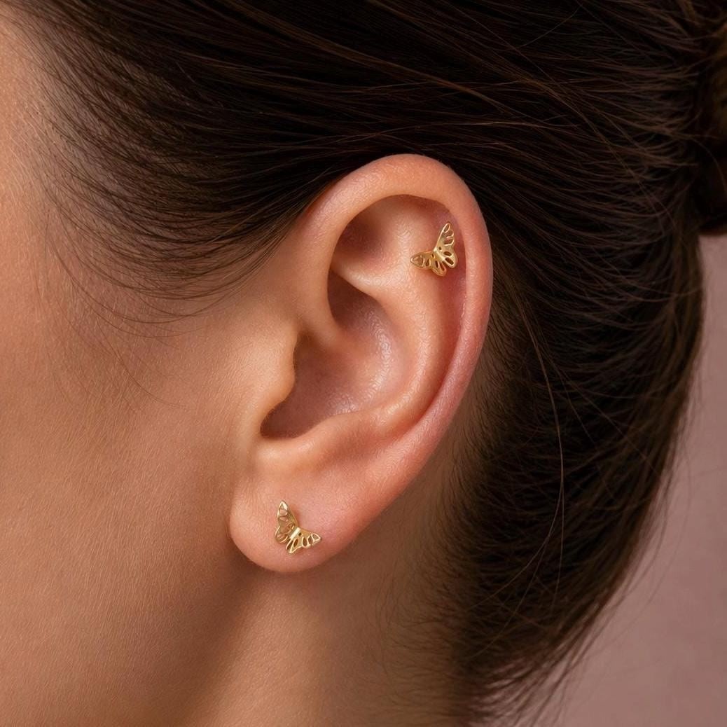 16g/18g/20g Titanium Butterfly Cartilage Stud – Helix, Flat, Conch, Lobe