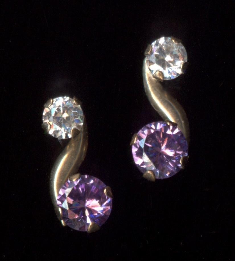 New 10K 10mm Solid Yellow Gold Purple & Clear Crystal CZ Infinity Earrings (js