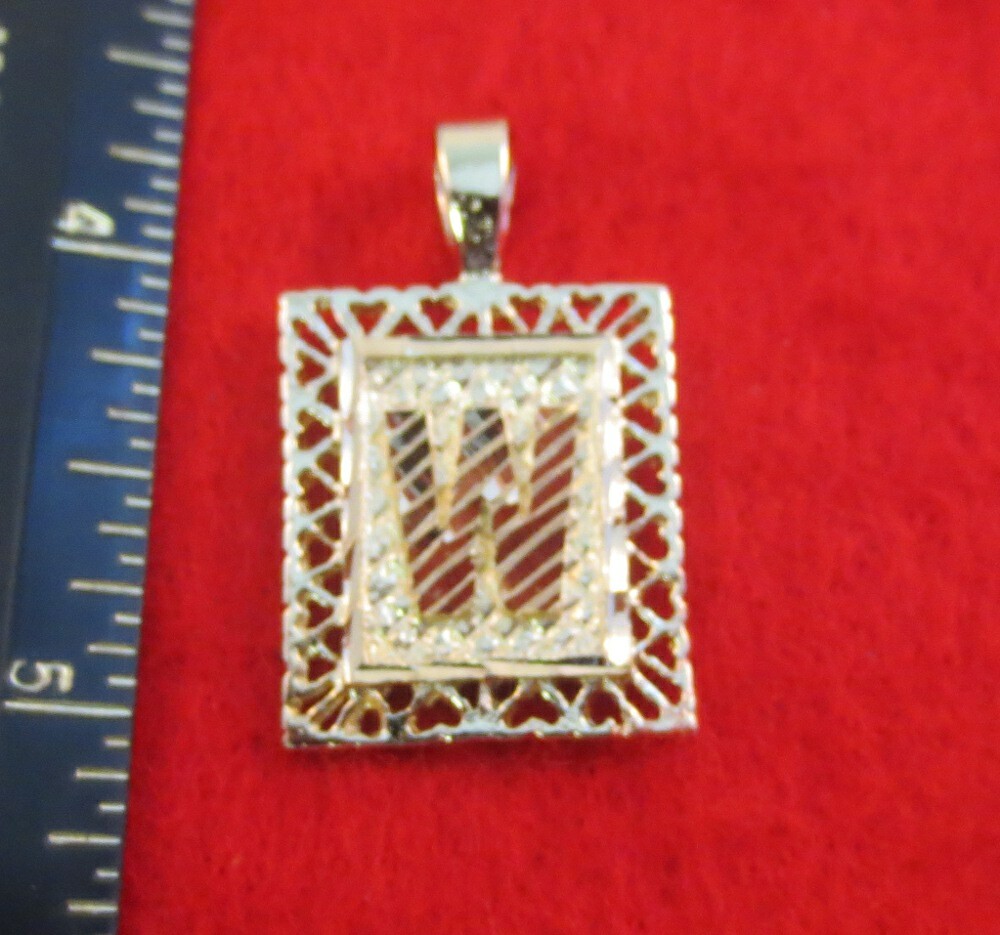 14KT GOLD EP 1 3/8 INCH FRAMED LETTER W LARGE SQUARE DIAMOND CUT INITIAL CHARM