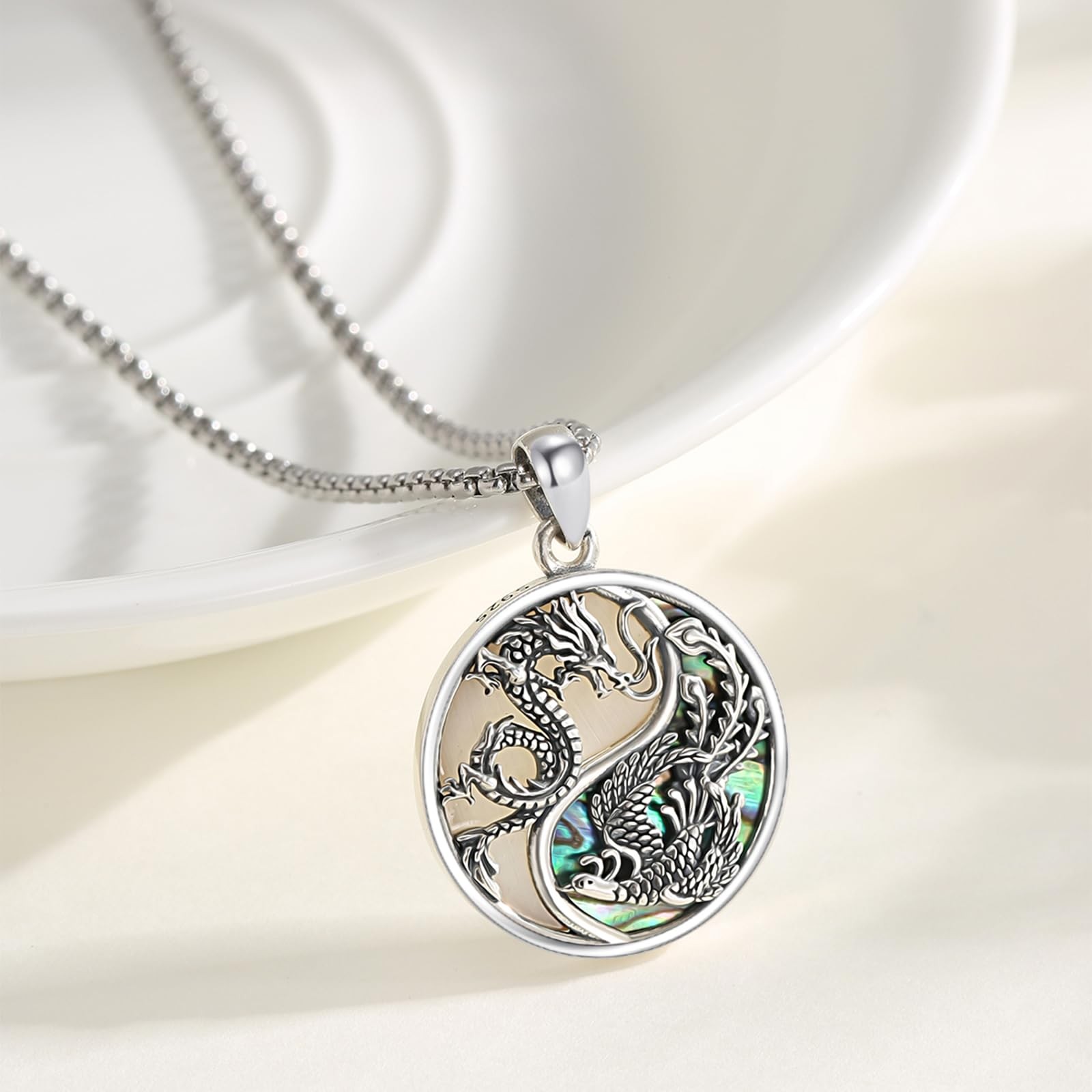 Dragon and Phoenix Necklace – S925 Sterling Silver Yin Yang Dragon Pendant An…