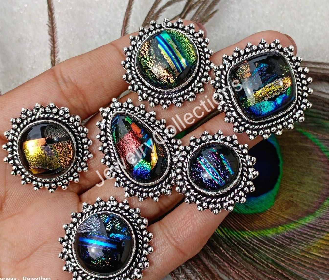 Rainbow Dichroic Gemstone Ring 925 Silver Plated Ring Handmade Lot Ring B188