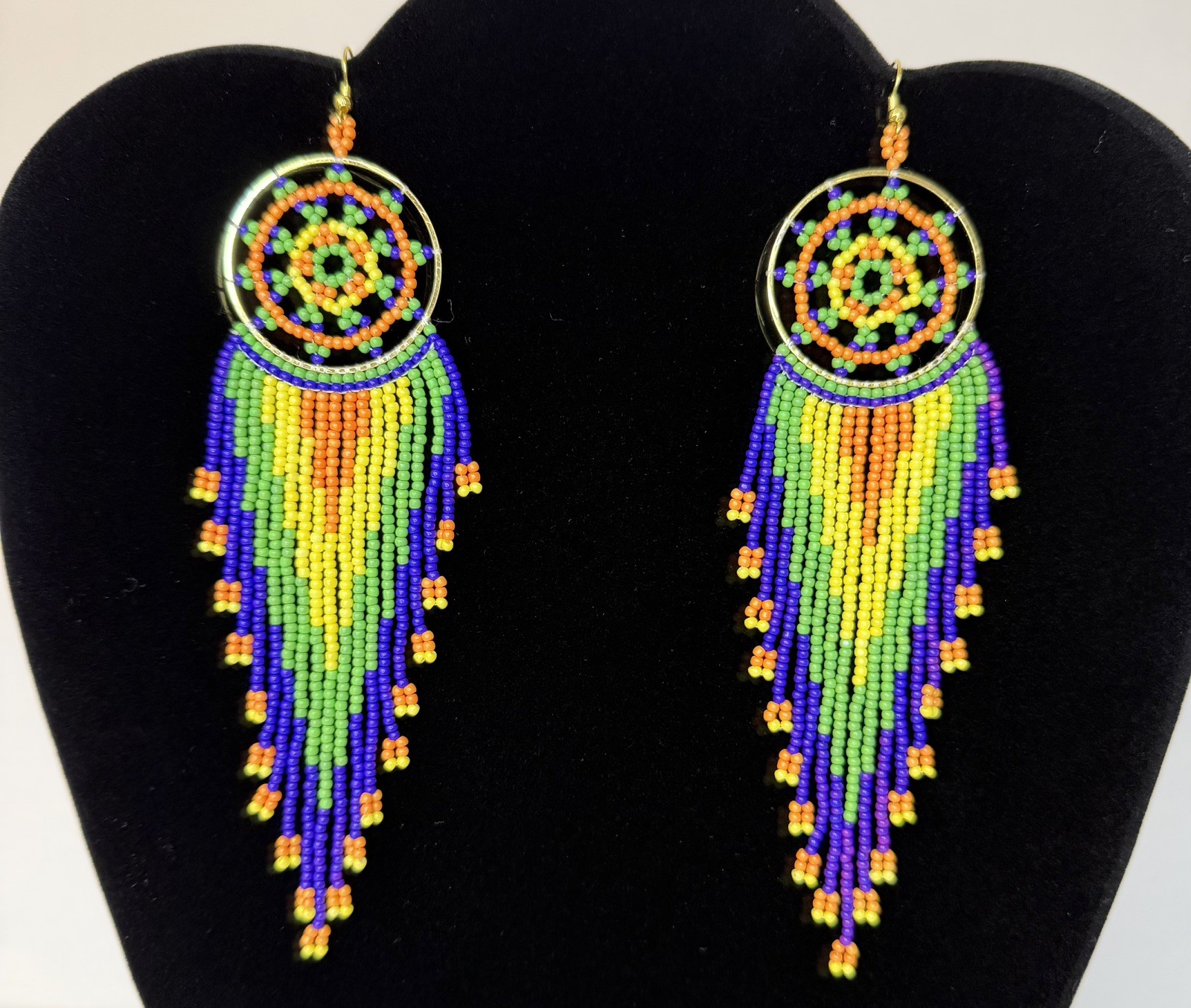 Southwestern, Indigenous Inspired Fringe Dream Catcher Beaded Earrings