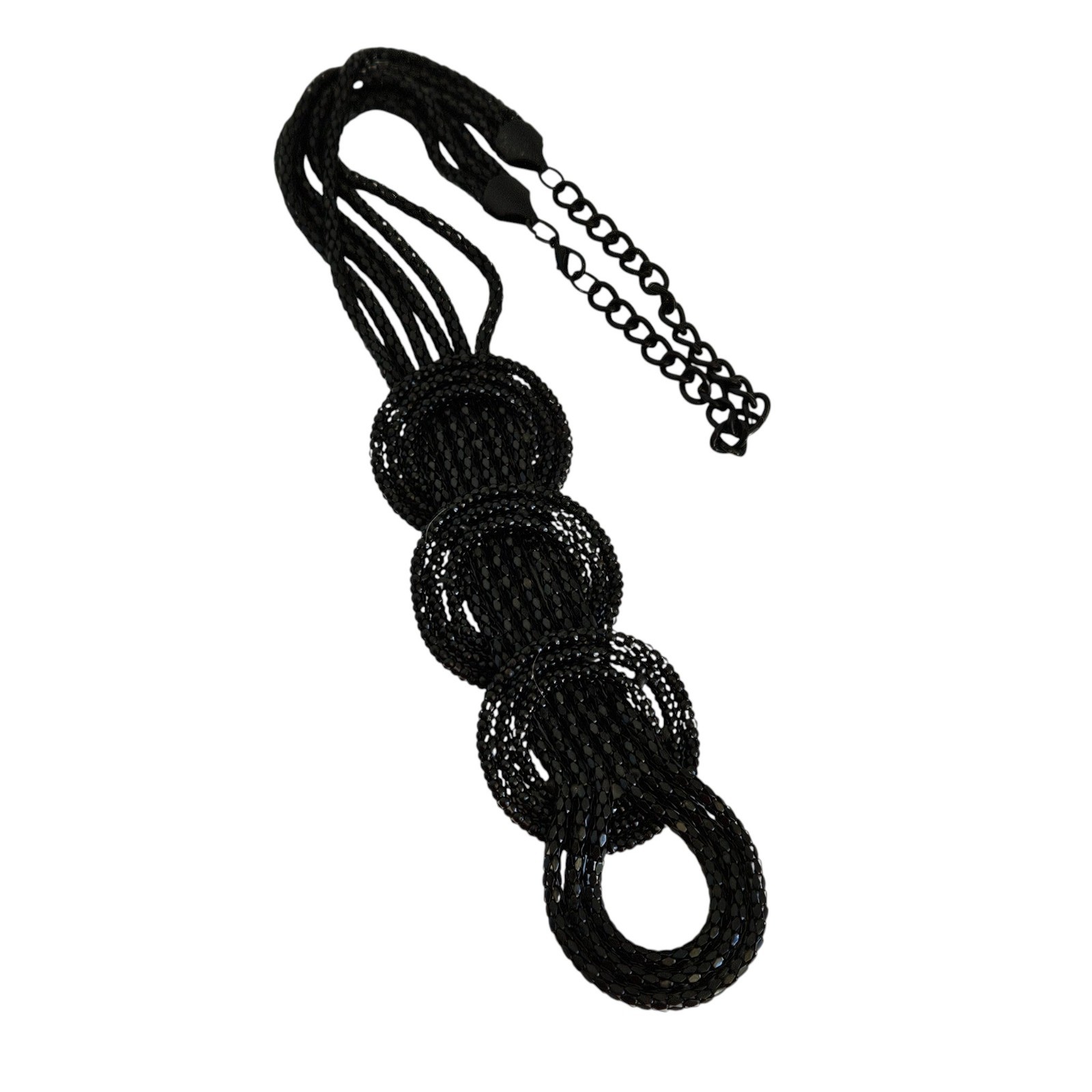 Black Bead Braided Muti Stand Statement Necklace Adjustable 16″ to 23″