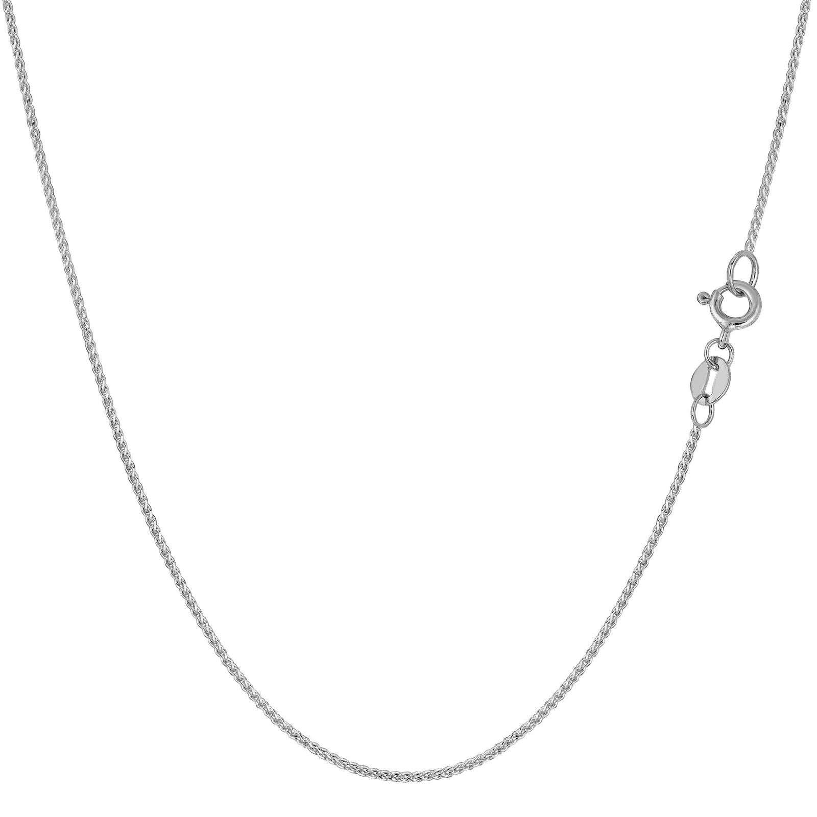 14k White Real Gold Round Diamond Cut Wheat Chain Necklace, 0.6mm, 16″