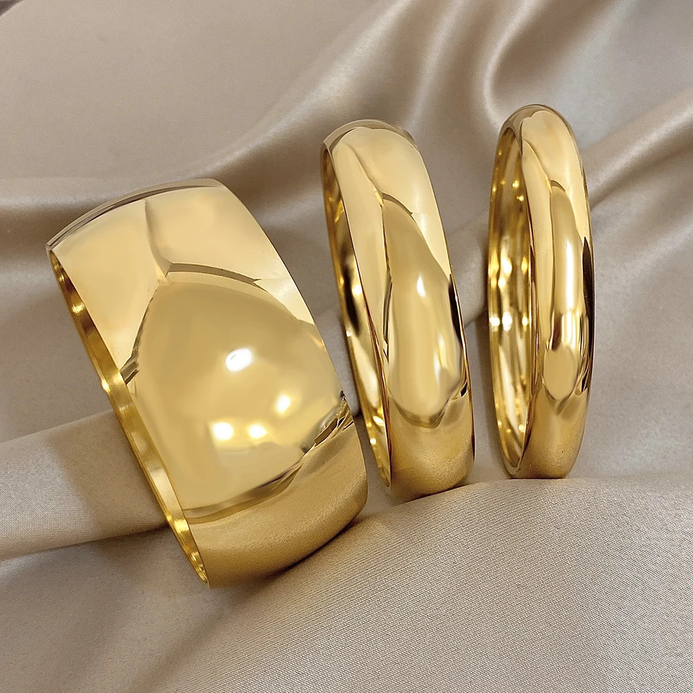 Glossy Gold Plated Stainless Steel Bracelet for Women Men Fashion 10 15 30mm
