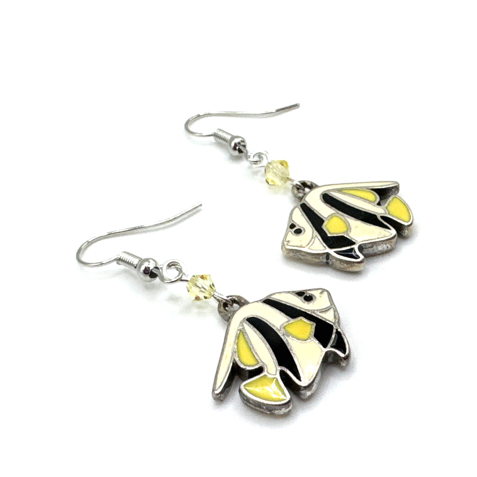 Brighton Fantasy Fish Yellow Black Striped Fish Sea Life Silver Custom Earrings