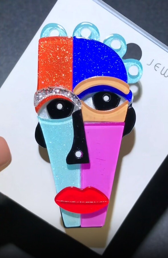 Acrylic Art Face Brooches Fashion Wedding Party Office Pin Women Jewelry Gift