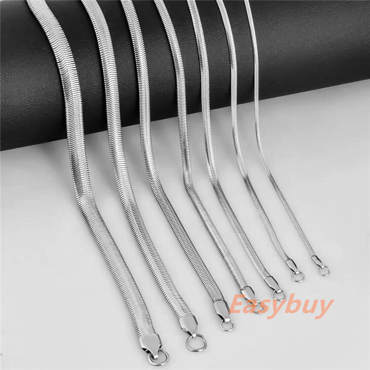 1.6-8mm Real Stainless Steel Silver Flat Snake Chain Necklace Women Men 18-36”