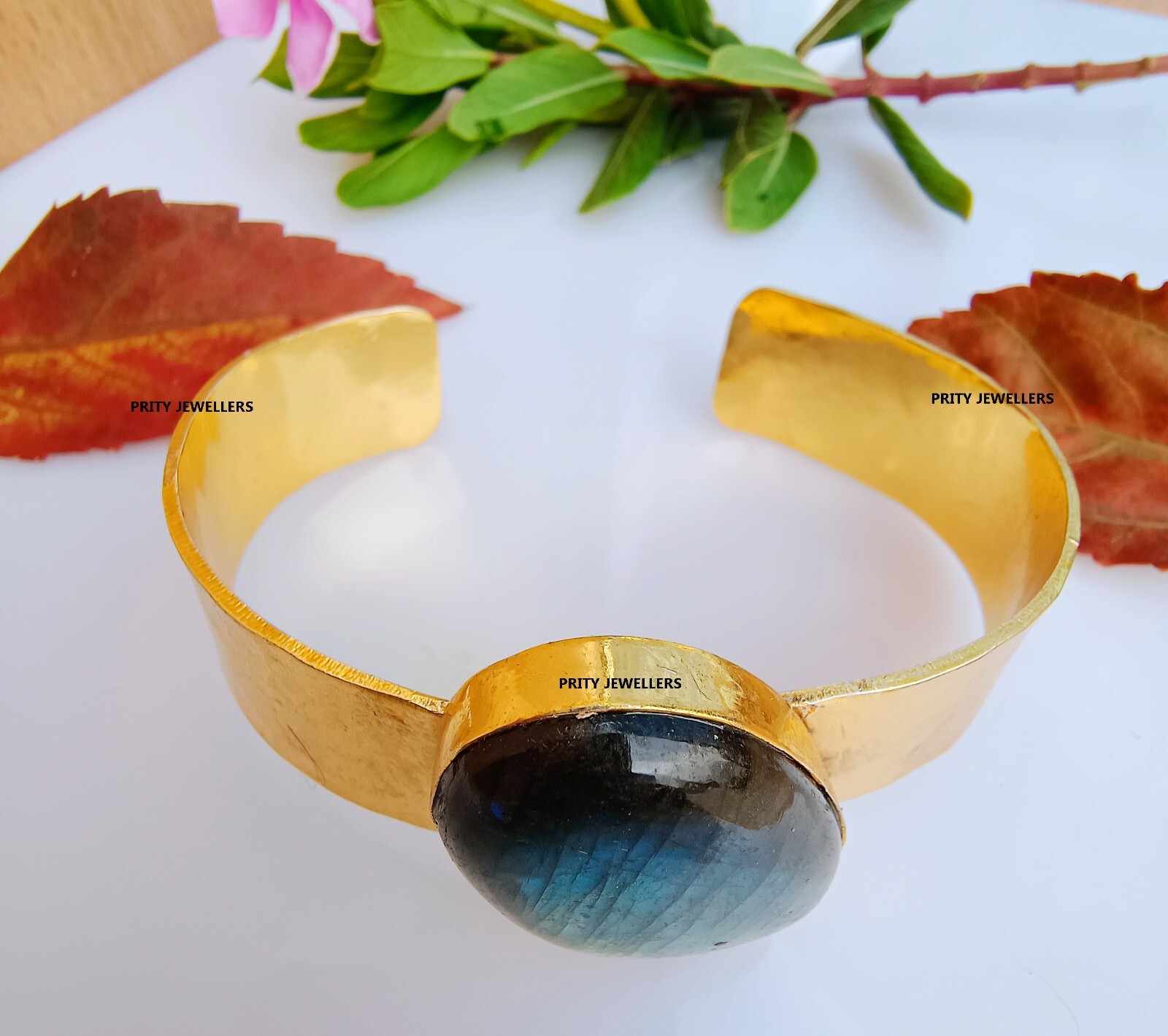 Natural Labradorite Gold Plating Bangle, Beautiful Handmade Bangle