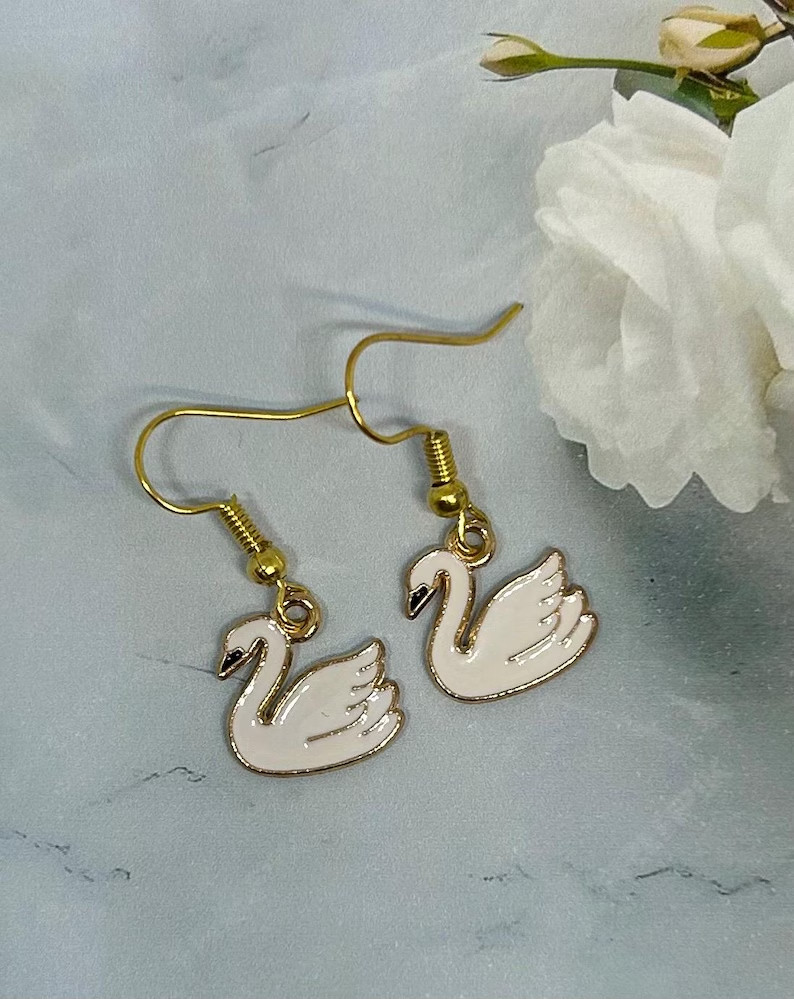 White Swan Dangle Earrings, Handmade Drop Earrings, Bird Earrings, Bird Jewelry